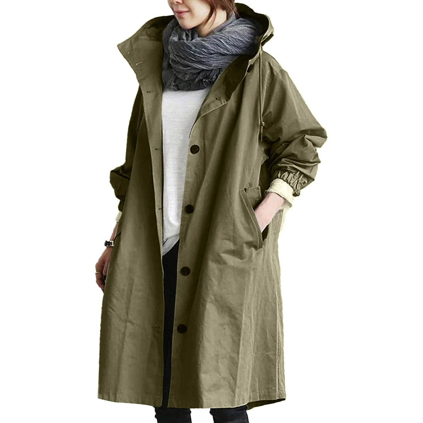 Alma | Lång vattenavvisande trenchcoat med huva