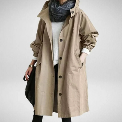 Alma | Lång vattenavvisande trenchcoat med huva